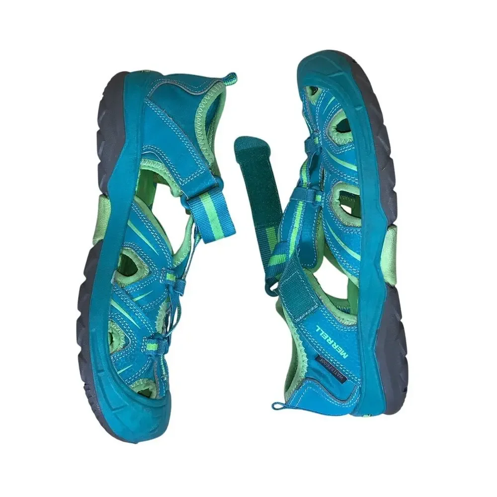 Merrell Hydro Hiker Water Sandals Youth 6W Blue Green Leather Outdoor MY53378